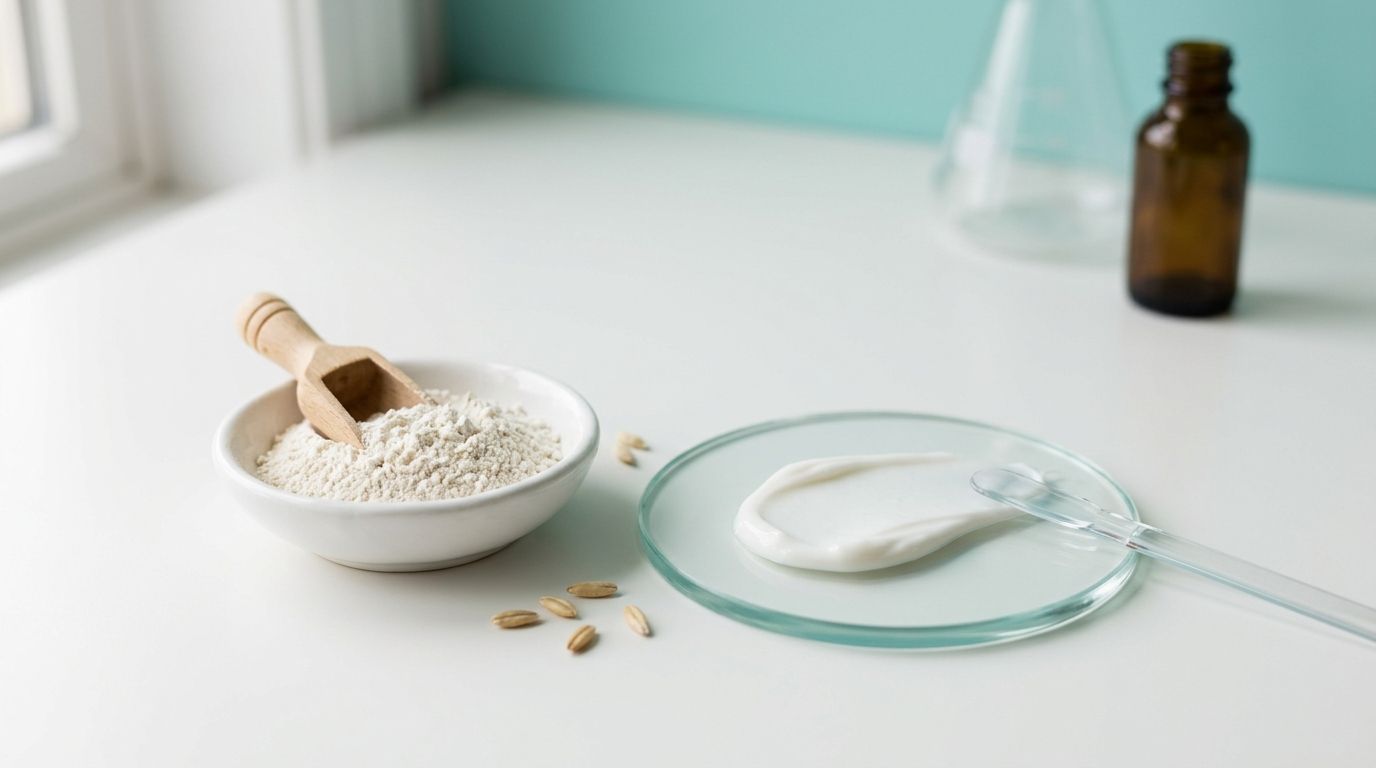 Colloidal oatmeal and moisturizer representing ceramides for eczema barrier care