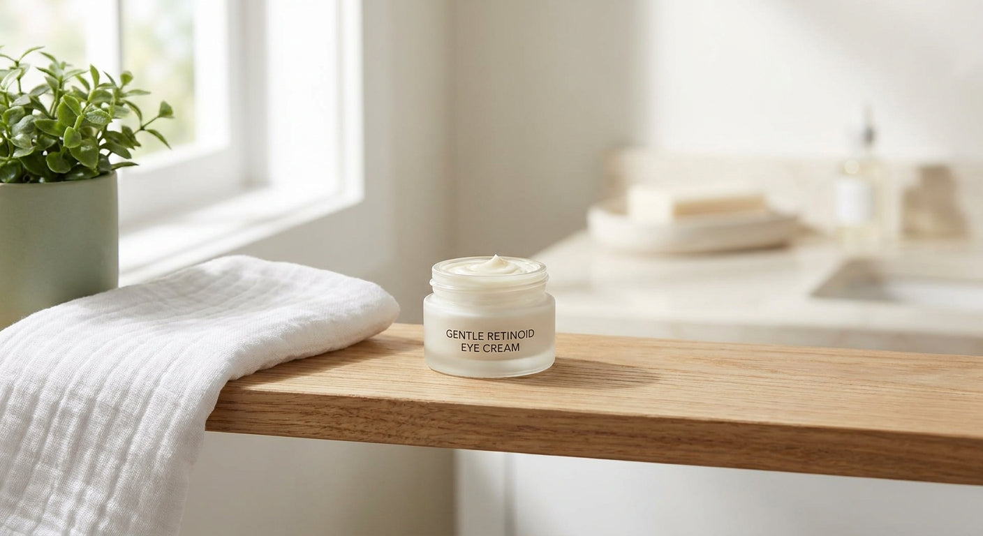 Retinoid eye cream for first-time retinoid users