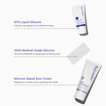 Silicone-based scar cream with text on a white background