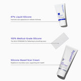 Silicone-based scar cream with text on a white background
