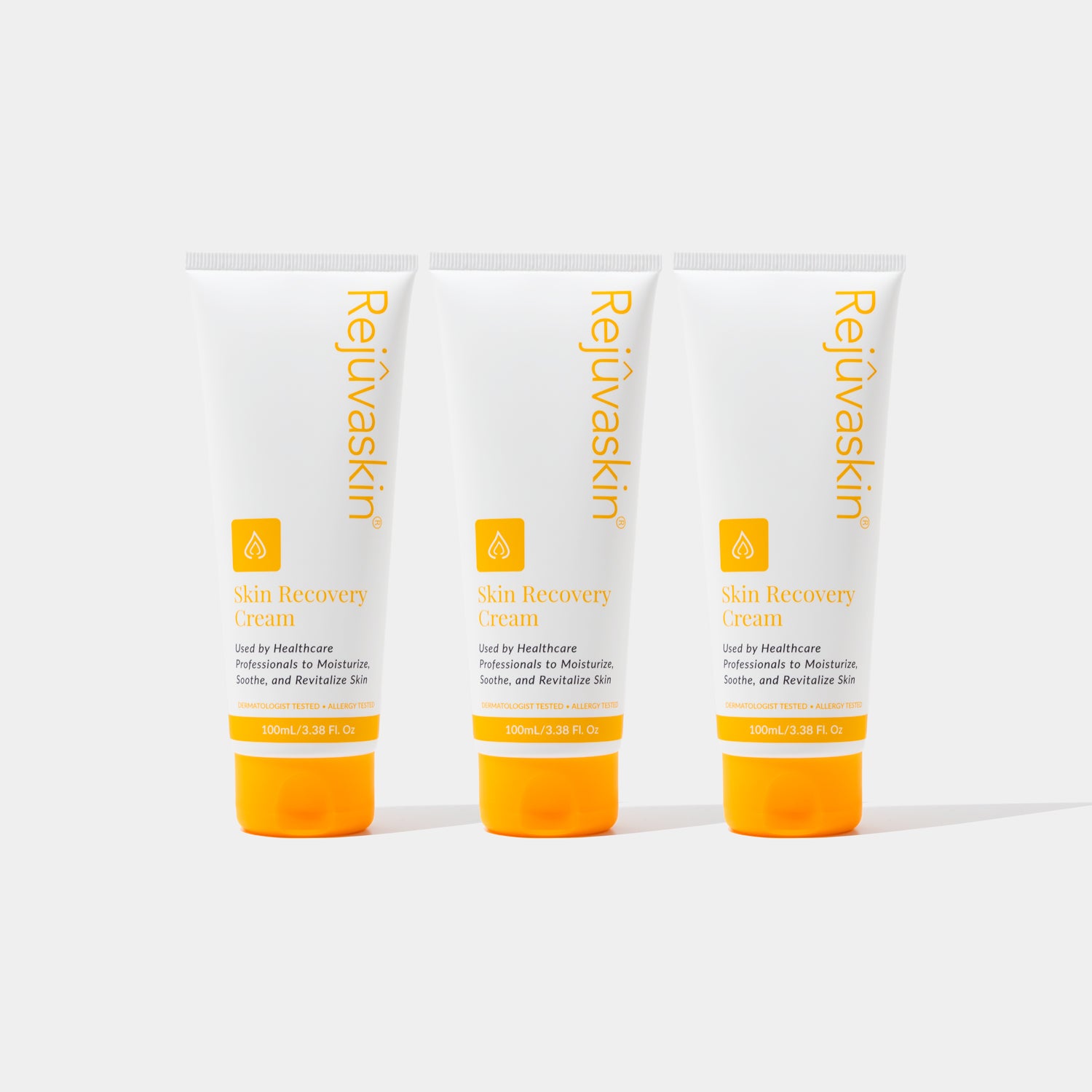 Three tubes of Rejuvaskin Skin Recovery Cream on a white background