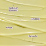 Textured photo of Retinoid Eye Cream including ingredients like TriRetinX Complex, Aquacell, Coffee, & Avocado